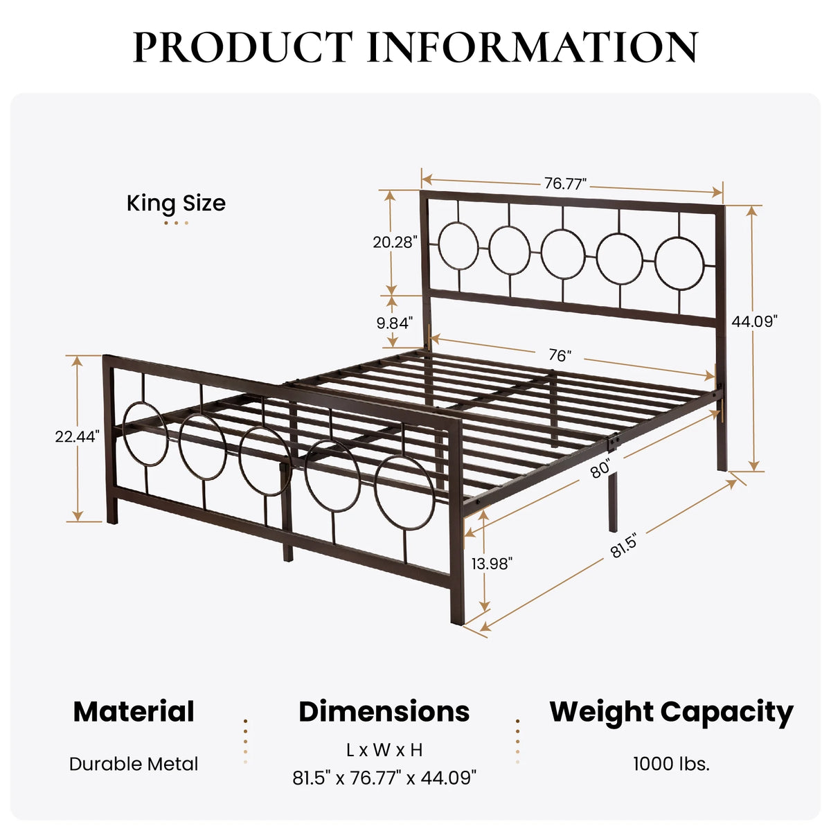 Black Queen Size Metal Platform Bed Frame with Headboard A901