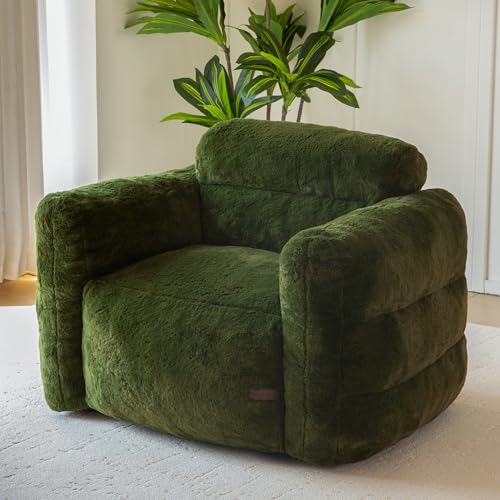 Green Oversized Fluffy Bean Bag Sofa J68683