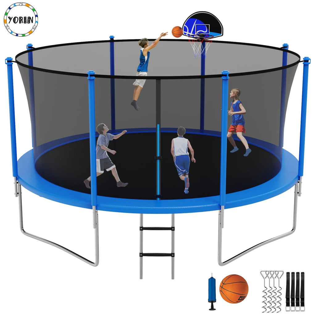 14FT Trampoline with Enclosure and Basketball Hoop X10782