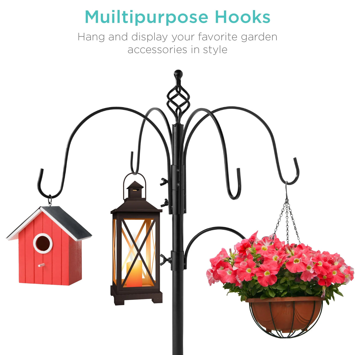 89in 6-Hook Steel Bird Feeding Station with Feeders Tray and Bird Bath G200
