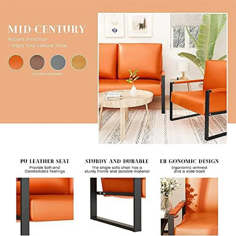 Mid Century Upholstered Accent Chair with Cushion & Metal Frame U748636