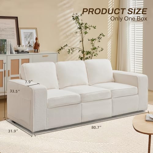 80'' Grey Linen 3-Seater Sofa with Side Pocket Y181614