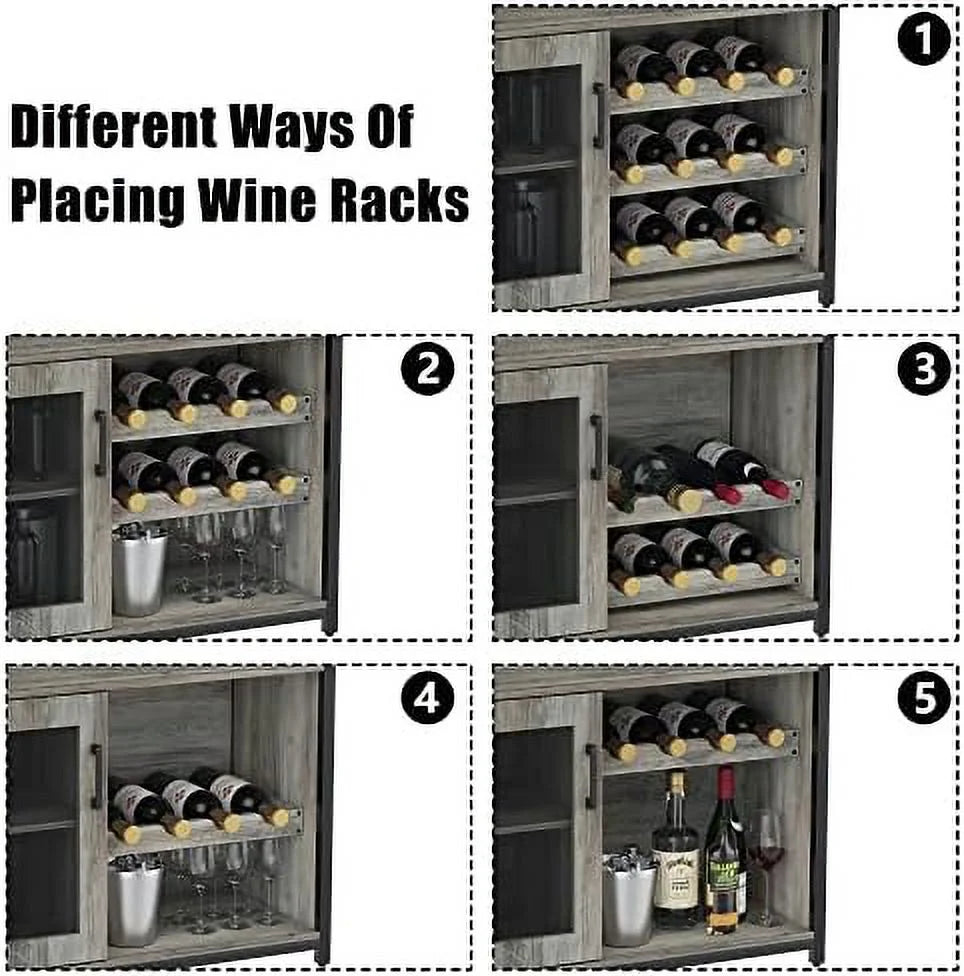 Wine Cabinet with Detachable Rack Glass Holder Grey R17643