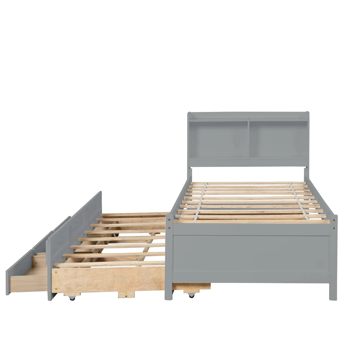 Twin Size Wooden Platform Bed with Trundle and 3 Storage Drawers A570