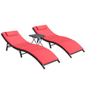 3 Pieces PE Rattan Folding Patio Chaise Chair Set with Table Z637387