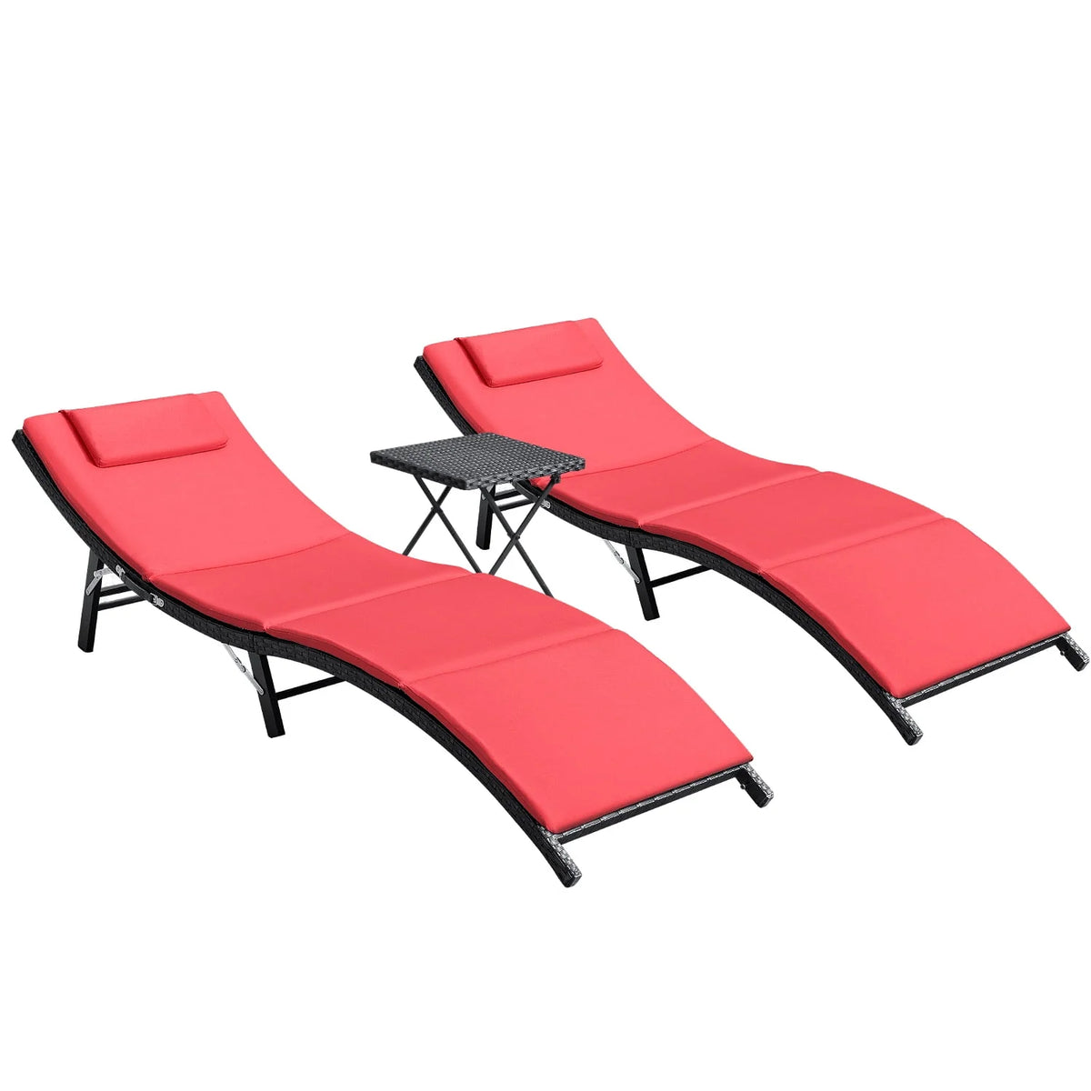 3 Pieces PE Rattan Folding Patio Chaise Chair Set with Table Z637387