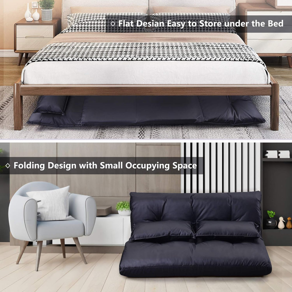 Adjustable Floor Sofa Bed with 2 Pillows, 5 Reclining Position, Black A911