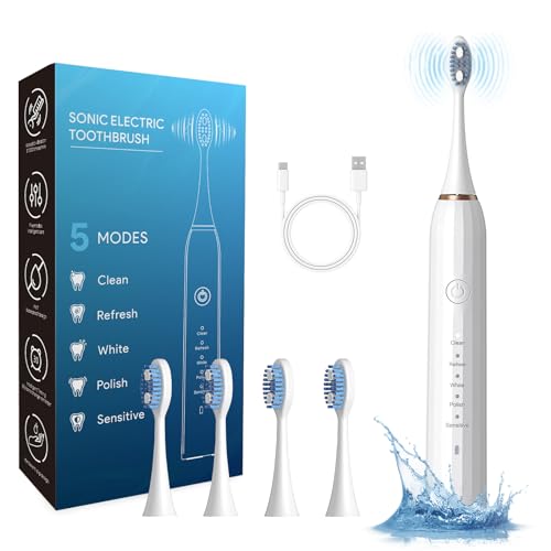 Rechargeable Electric Toothbrush with 4 Heads 5 Modes Black V583780