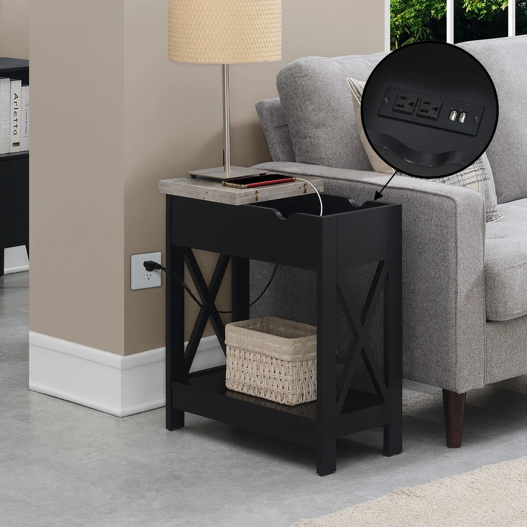 Flip Top End Table with Charging Station and Shelf Z2104