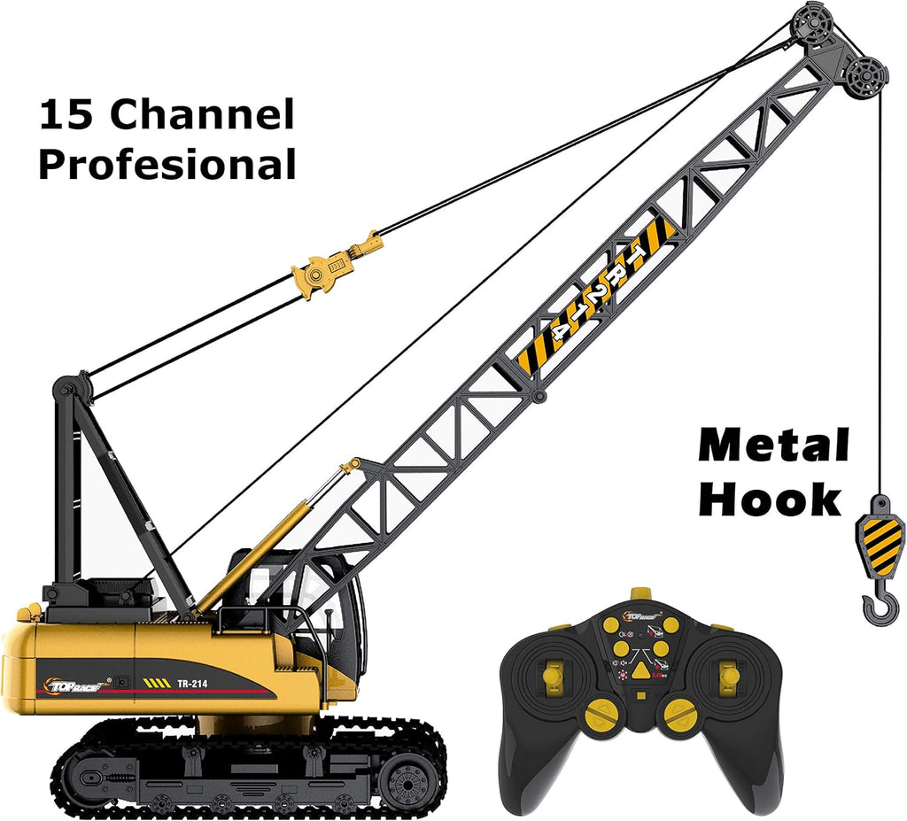 15 Channel Remote Control Crane, 1:14 Scale Battery Powered RC Construction Toy Crane with Heavy Metal Hook R5932