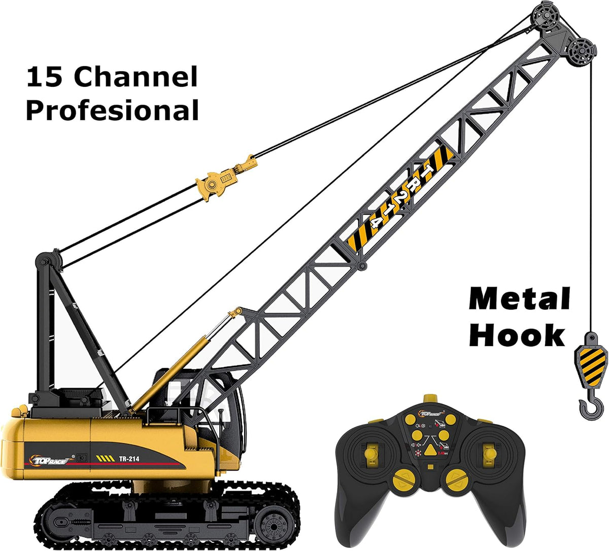 15 Channel Remote Control Crane, 1:14 Scale Battery Powered RC Construction Toy Crane with Heavy Metal Hook R5932