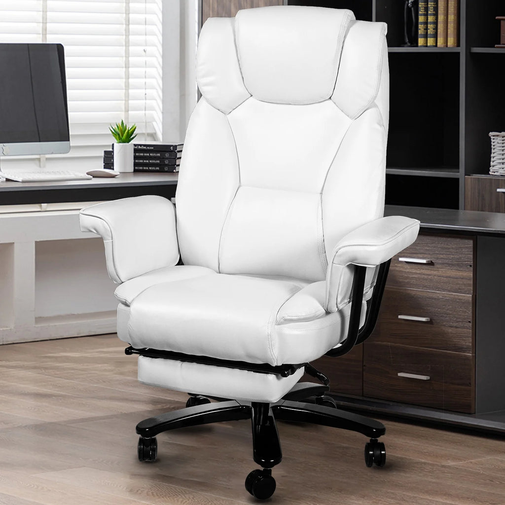 White Ergonomic PU Leather Reclining Office Chair with Footrest K197