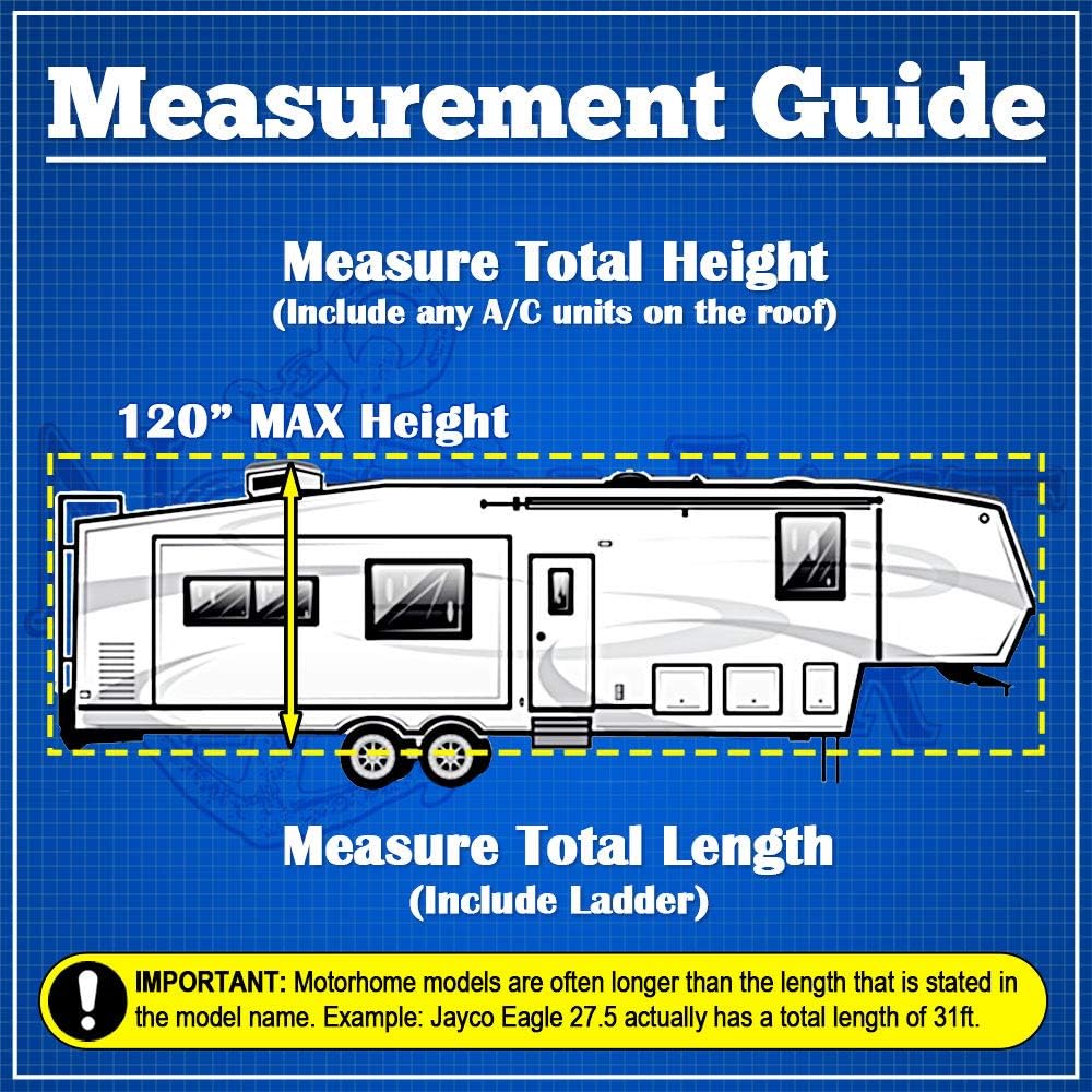 Waterproof 5th Wheel Toy Hauler RV Cover Fits Length 29'-33' Gray K803304