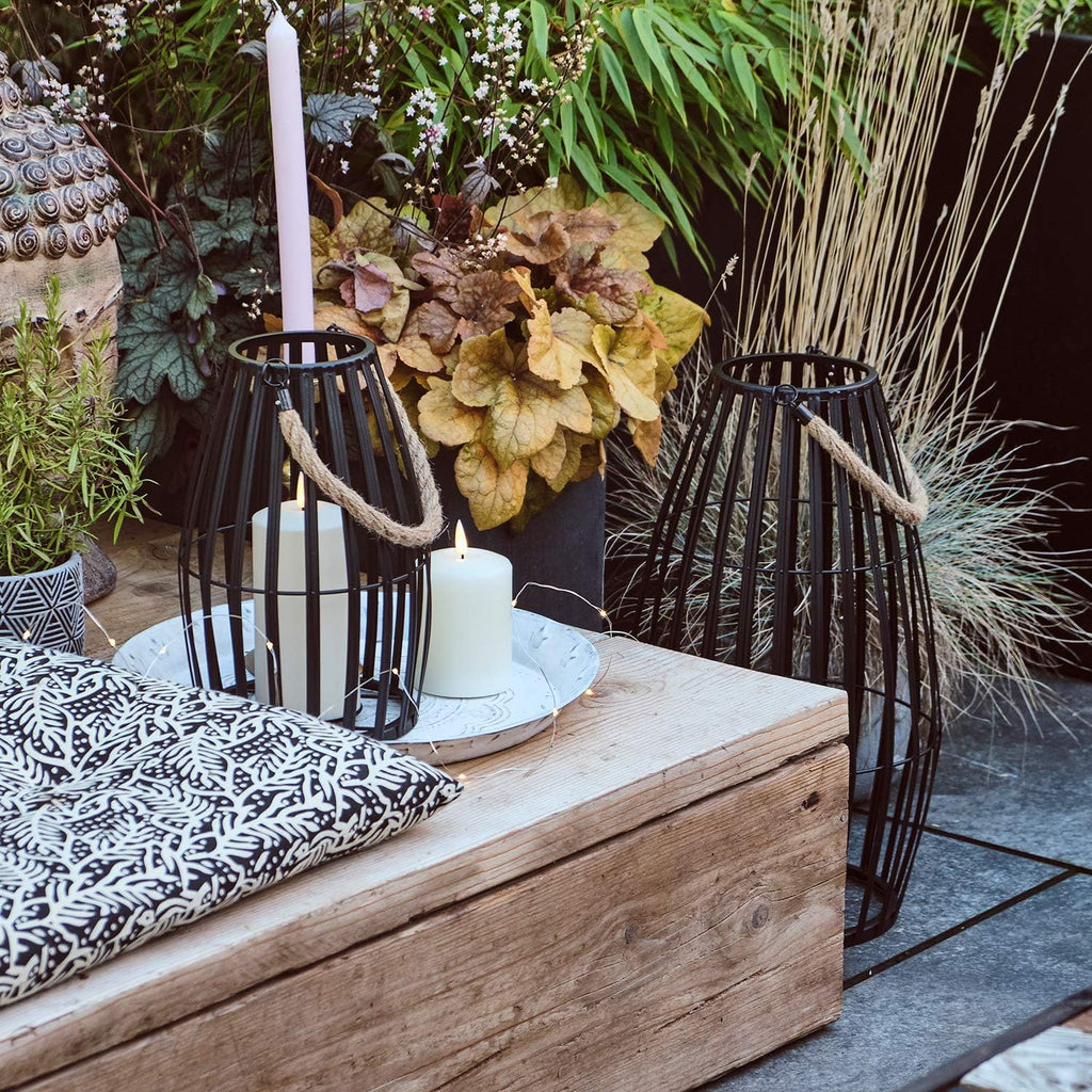 Black Slatted Metal LED Flameless Candle Lantern S8557