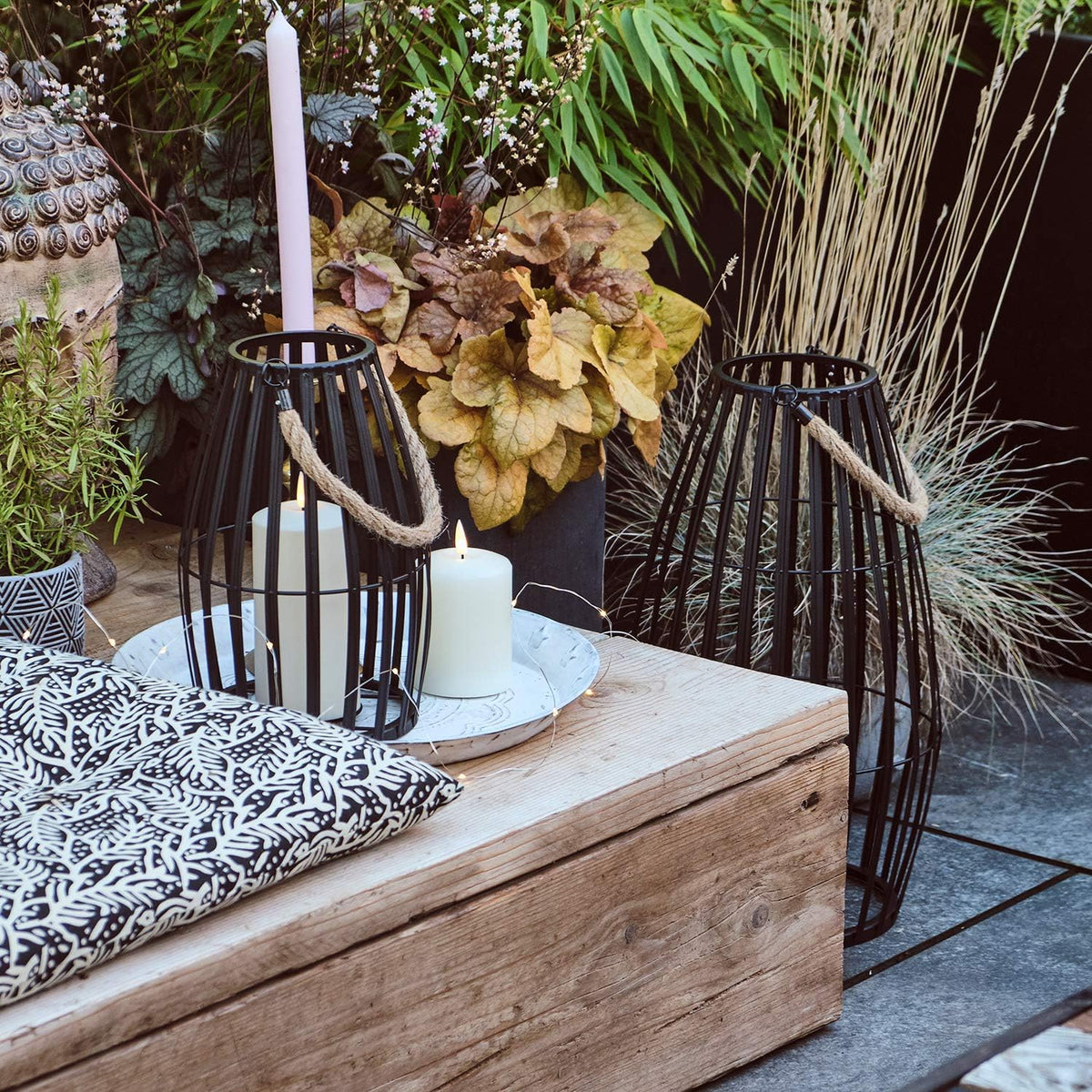 Black Slatted Metal LED Flameless Candle Lantern S8557