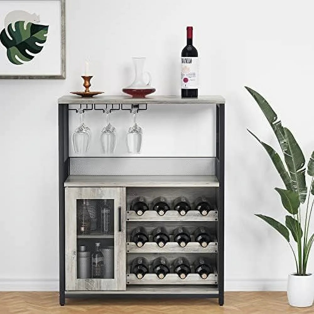 Wine Cabinet with Detachable Rack Glass Holder Grey R17643