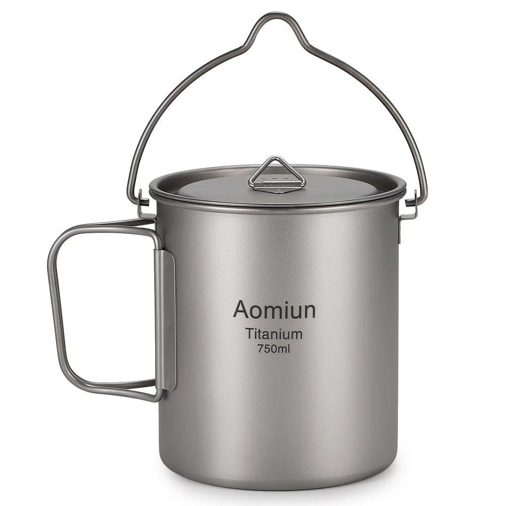 Ultralight 750ml Titanium Pot with Lid and Foldable Handle I424498