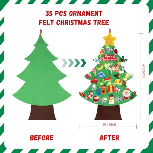 3.6 FT Felt Christmas Tree with Lights and 35 Pcs Ornaments J76366