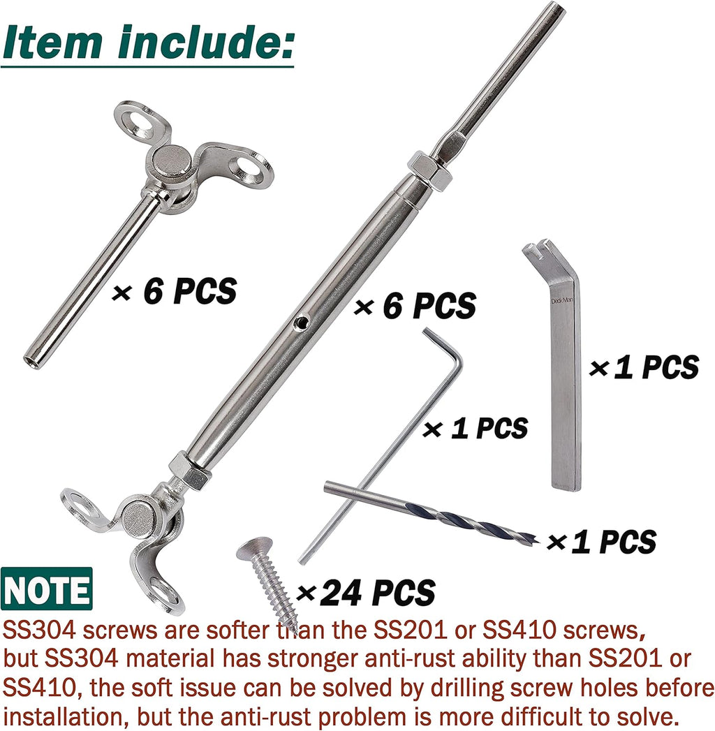 T316 Stainless Steel Adjustable Angle 1/8 Cable Railing Kit Hardware 10 Pack B9472