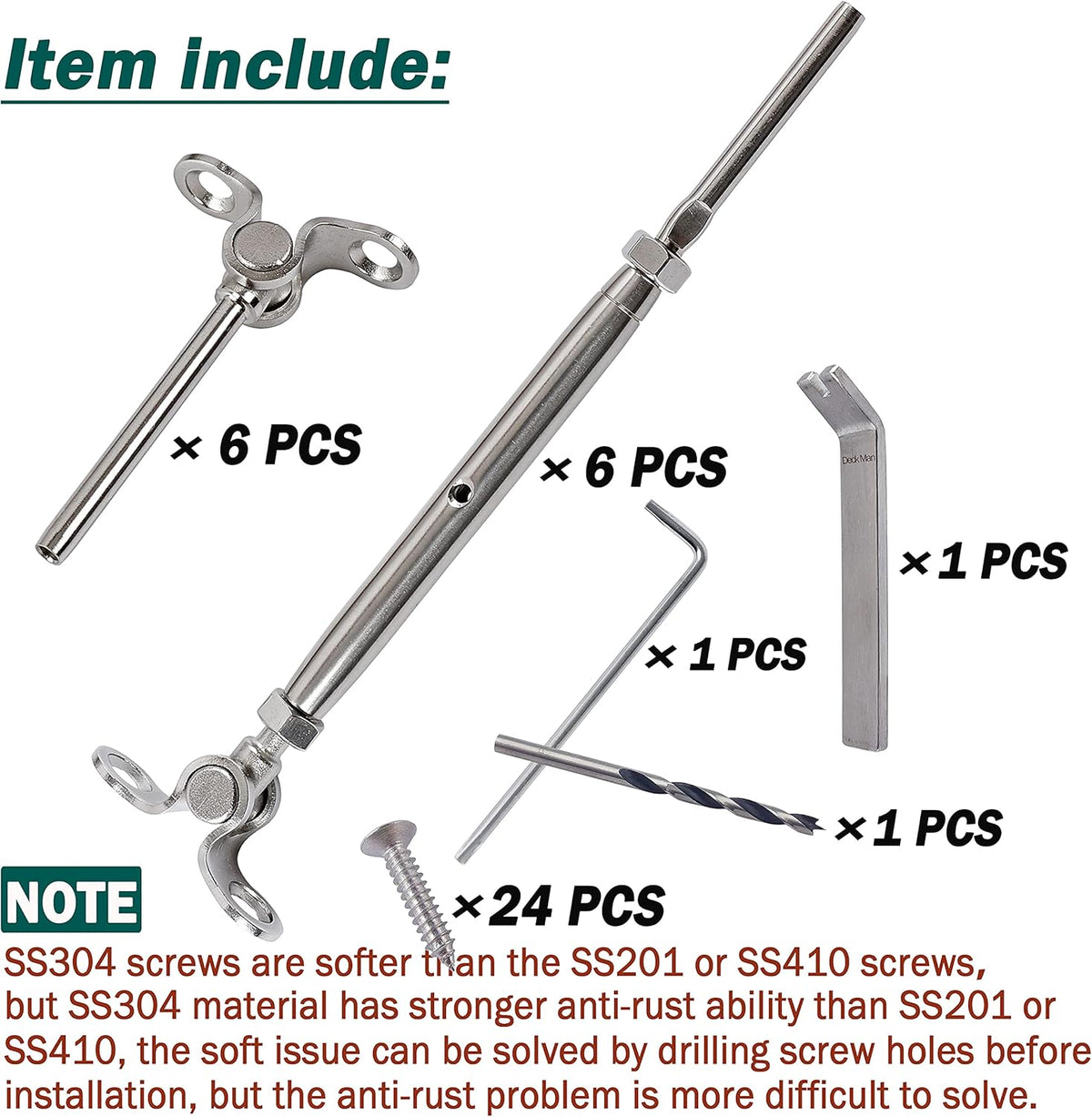 T316 Stainless Steel Adjustable Angle 1/8 Cable Railing Kit Hardware 10 Pack B9472