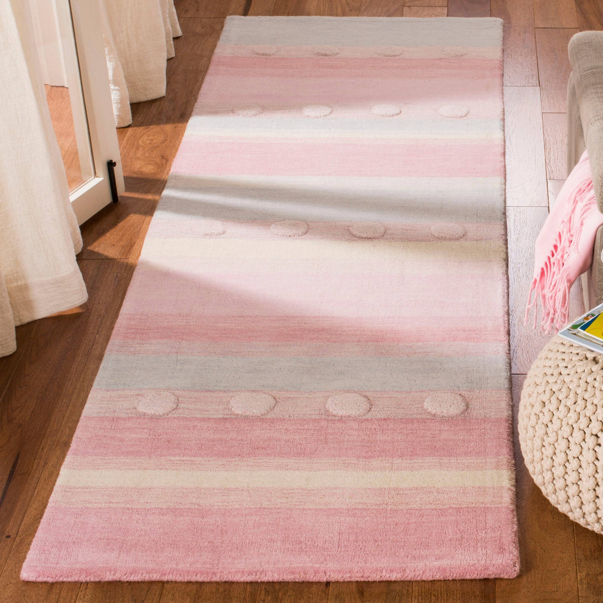 Light Blue / Pink Square Kids Rug U9108
