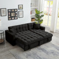 84" Black Velvet Convertible Sleeper Sofa with Storage Chaise K6691
