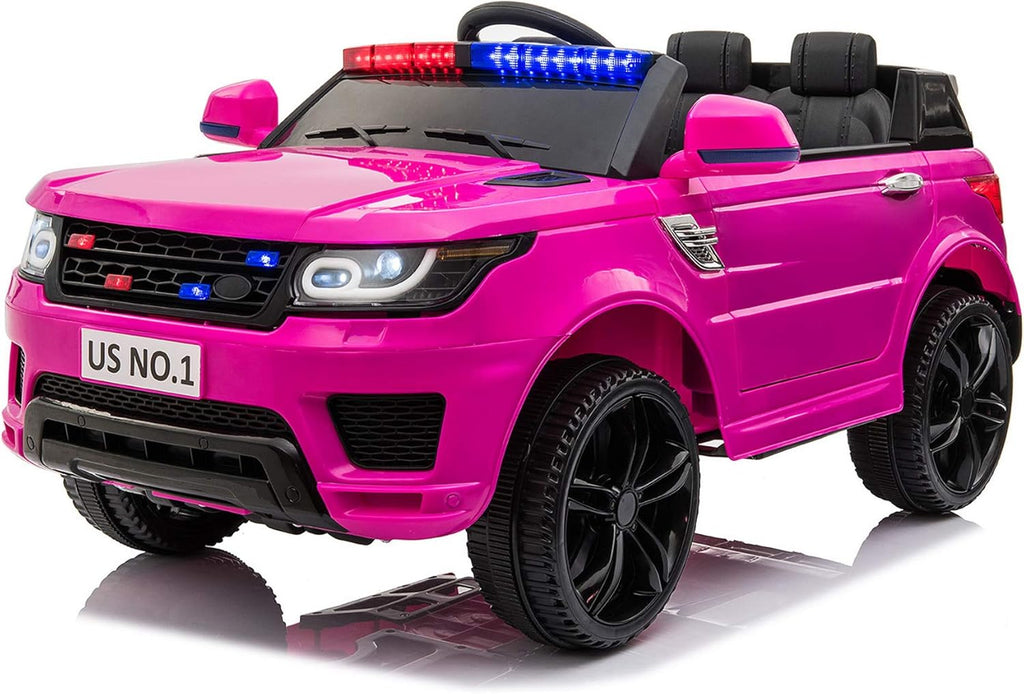 Black 12V Kids Ride On Police Car with Remote Control H7294