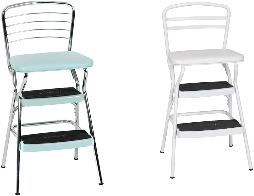 Teal and White Retro Chair with Step Stool E931524