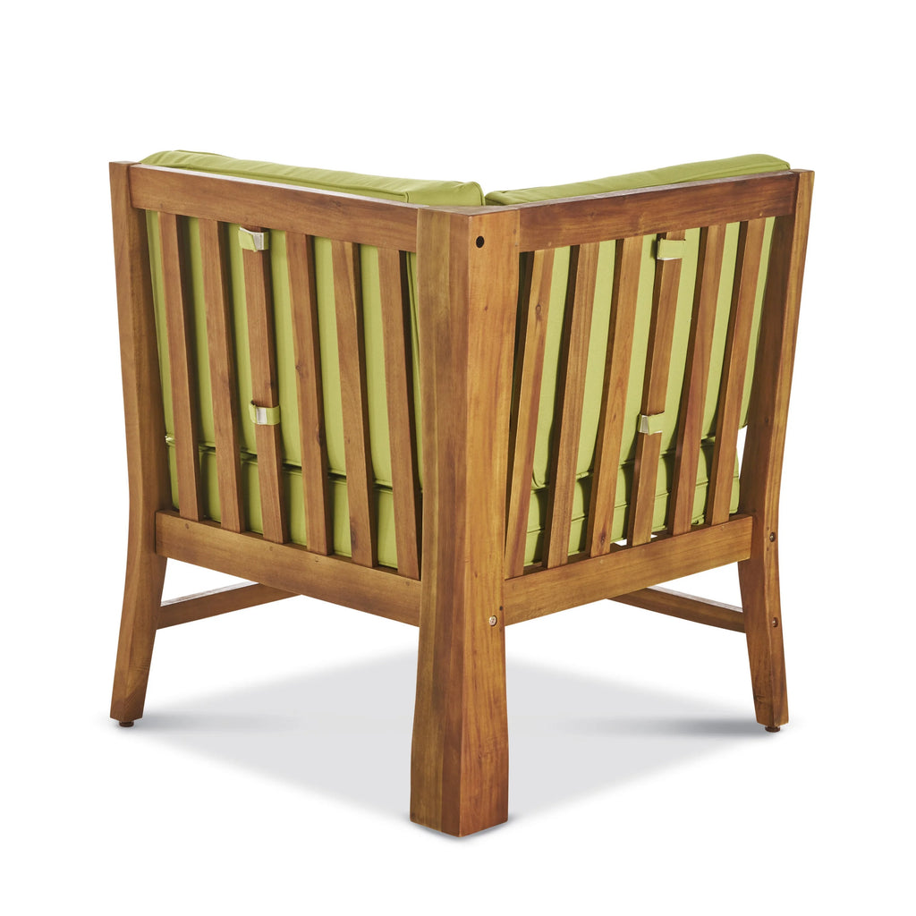 Teak and Green Acacia Wood 6 Seater Sectional Sofa and Club Chair Chat Set with Cushions V53352