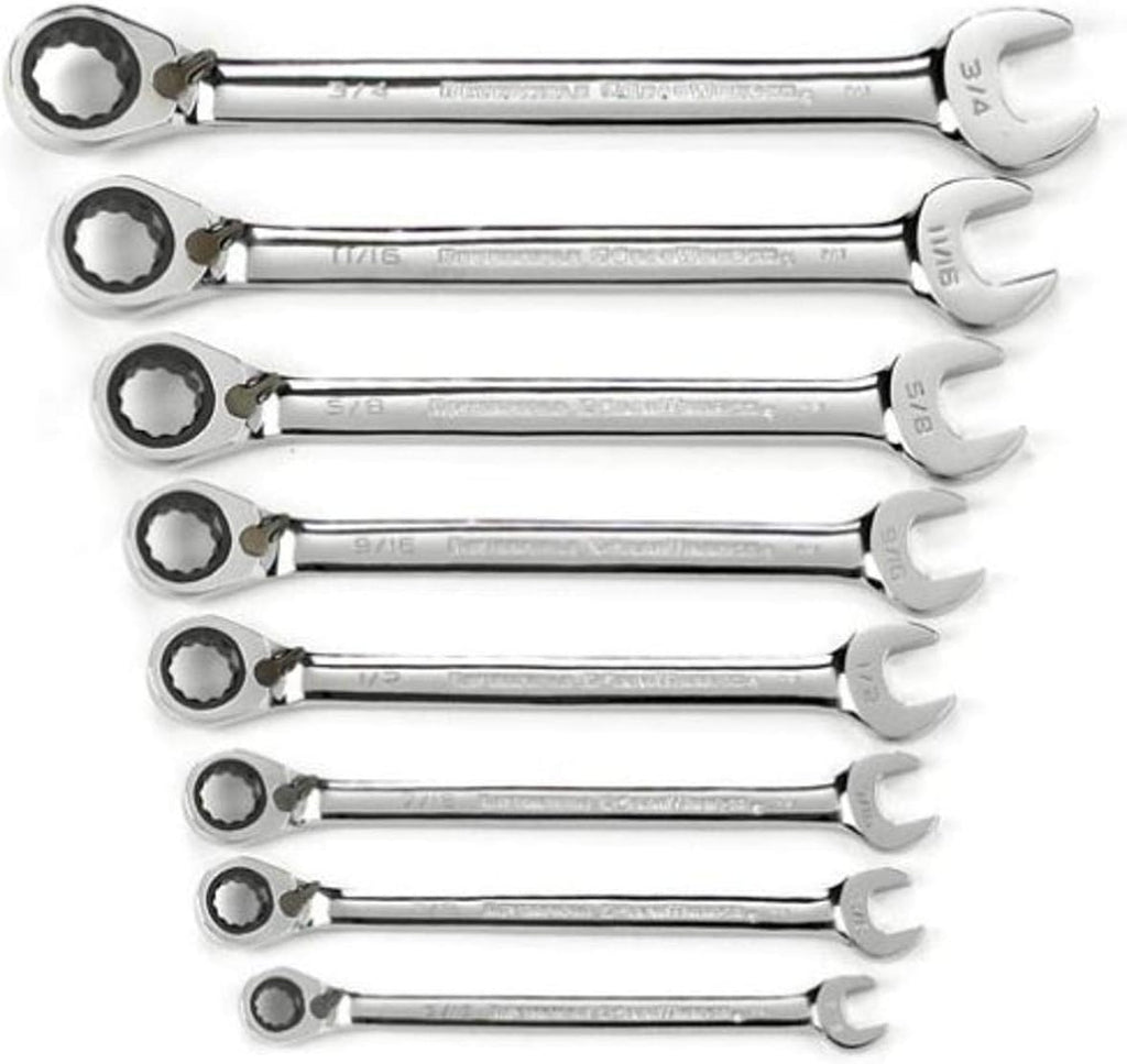 8 Pc. 12 Pt. Reversible Ratcheting Combination Wrench Set, Metric K743