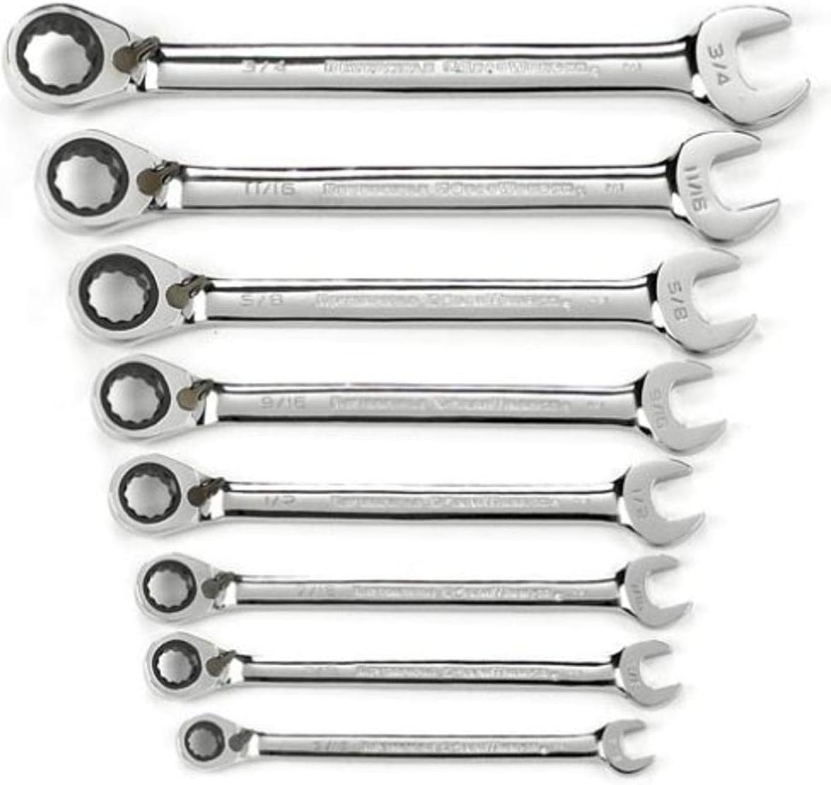 8 Pc. 12 Pt. Reversible Ratcheting Combination Wrench Set, Metric K743