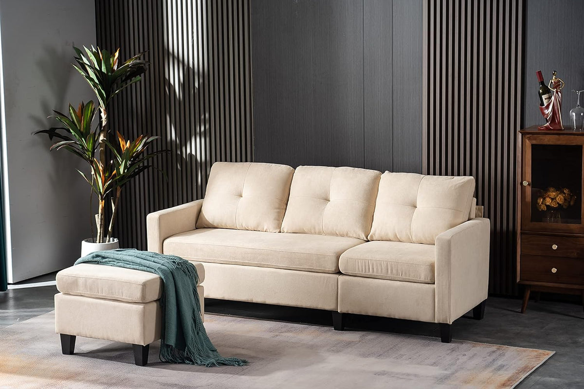 Beige Fabric Sectional Sofa with Chaise O16193