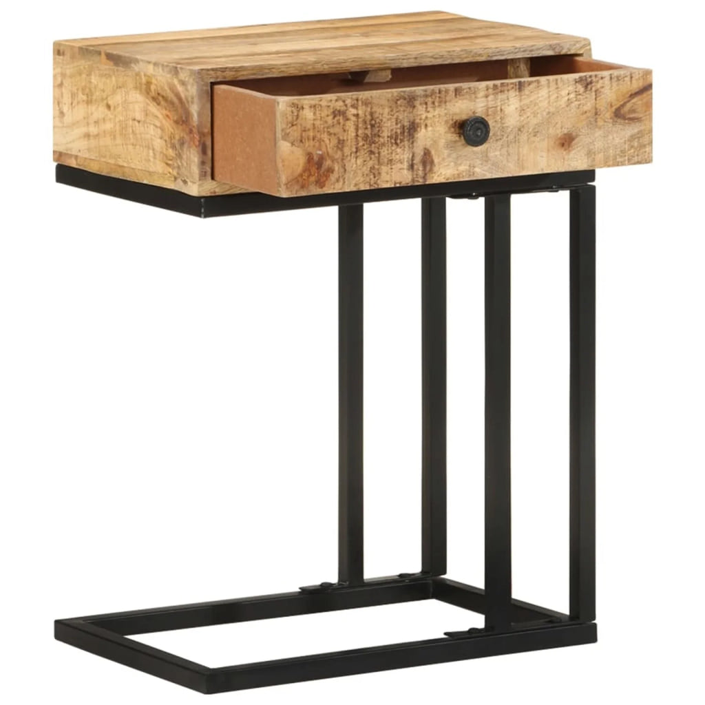 U-Shaped Side Table with Storage Drawer Mango Wood Steel Frame Y54426