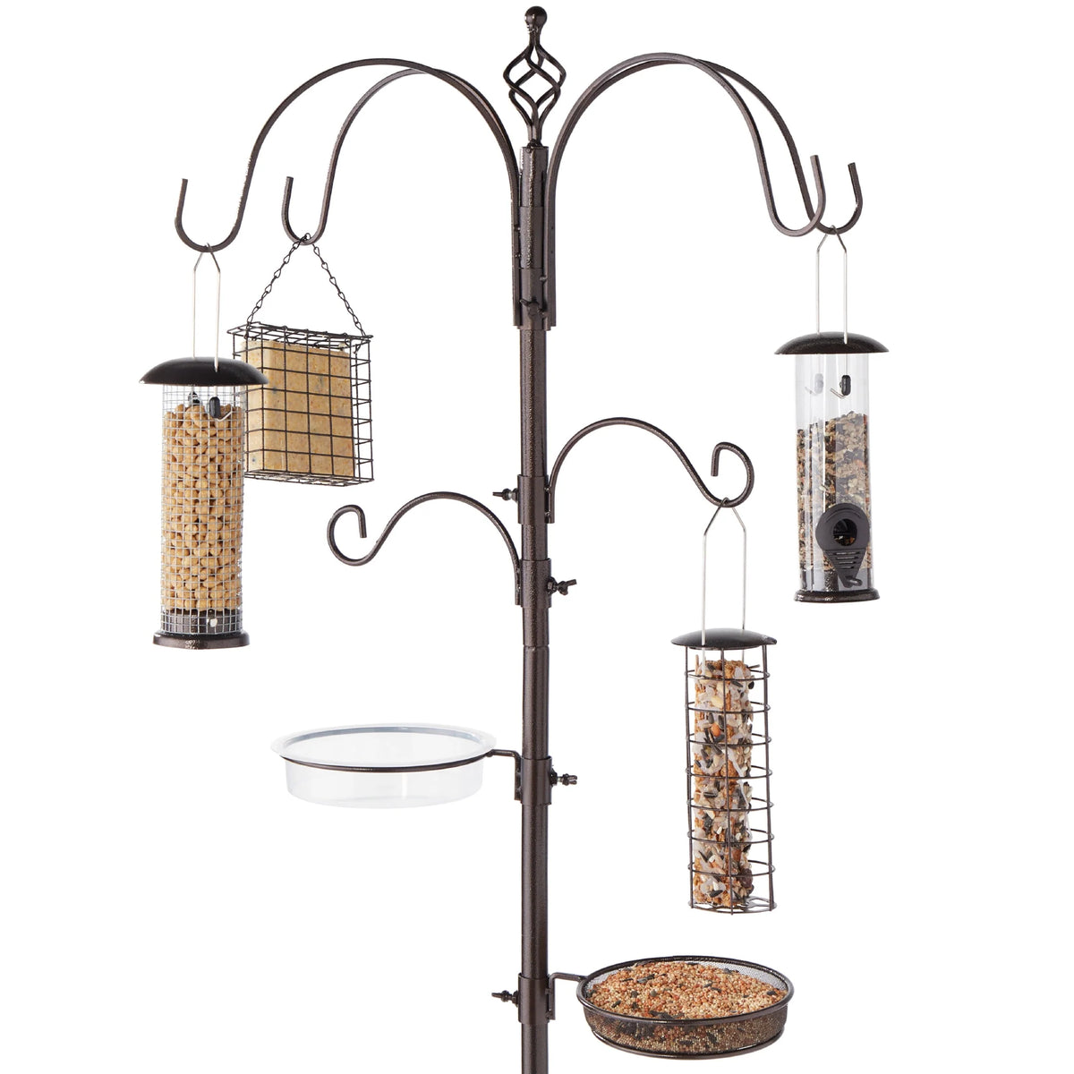 89in 6-Hook Steel Bird Feeding Station with Feeders Tray and Bird Bath G200