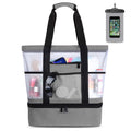Gray Mesh Beach Tote with Zipper and Detachable Cooler A228223