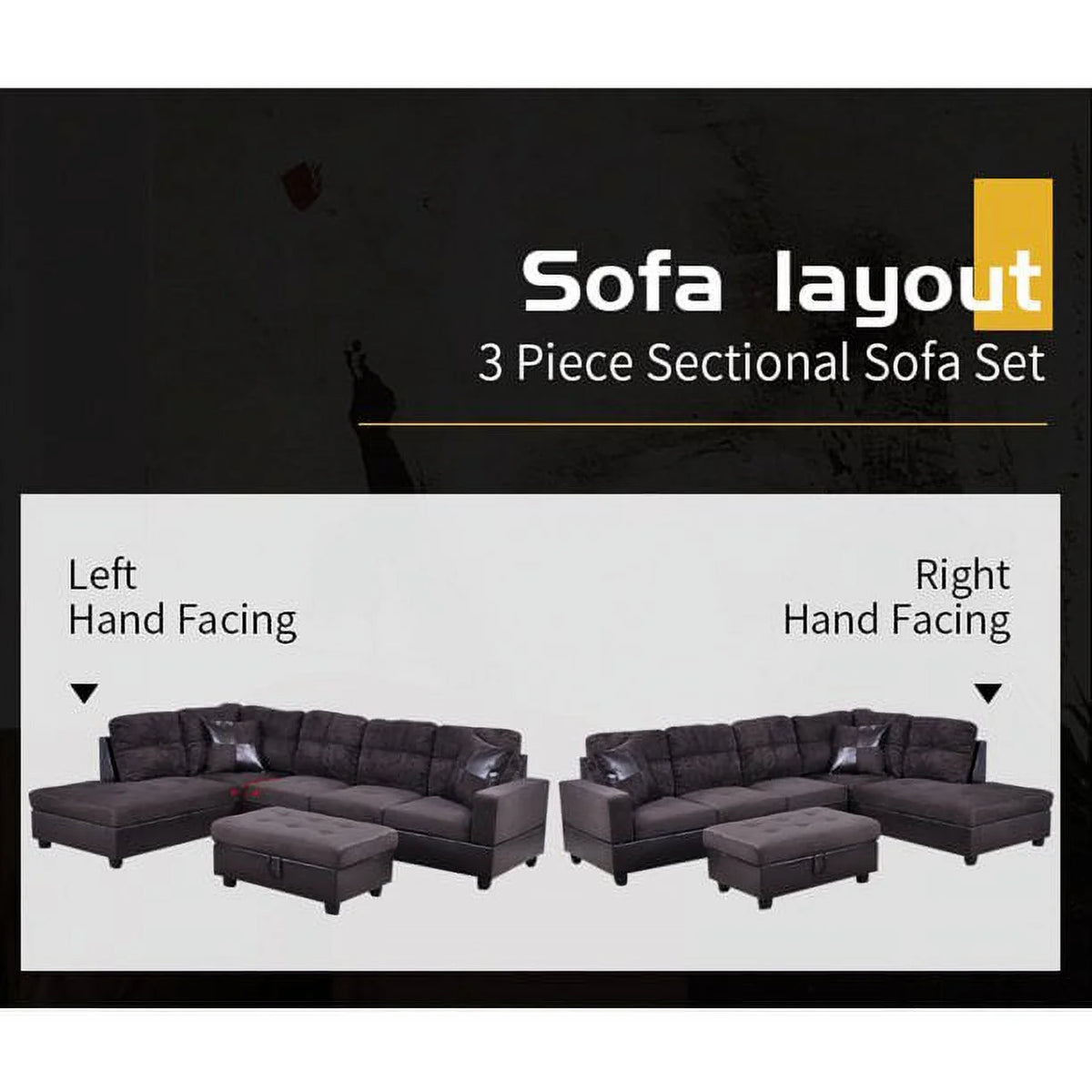 103.5" Wide Corner Microfiber Sectional Sofa with Storage Ottoman D519659