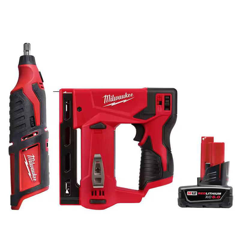 12V Cordless Rotary Tool with 3/8 in. Crown Stapler and 6.0 Ah Battery Pack V302
