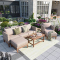 5 Pieces Wicker Patio Conversation Set with Acacia Wood Frame T329