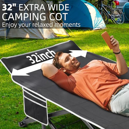 32" Extra Wide Heavy Duty Portable Camping Cot with Thick Mattress M5117