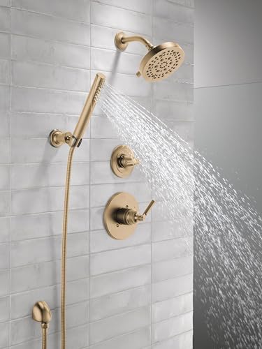 3-Setting Gold Shower System Including Shower Head, Handheld Shower, Shower Handle, Shower Diverter and Shower Valve Kit, Champagne Bronze U43231
