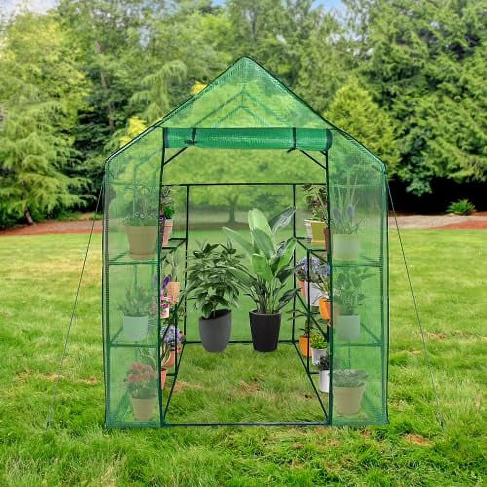Walk-in Greenhouse with PE Cover and Zipper Door (8 Shelves) D775158