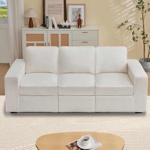 80'' Grey Linen 3-Seater Sofa with Side Pocket Y181614
