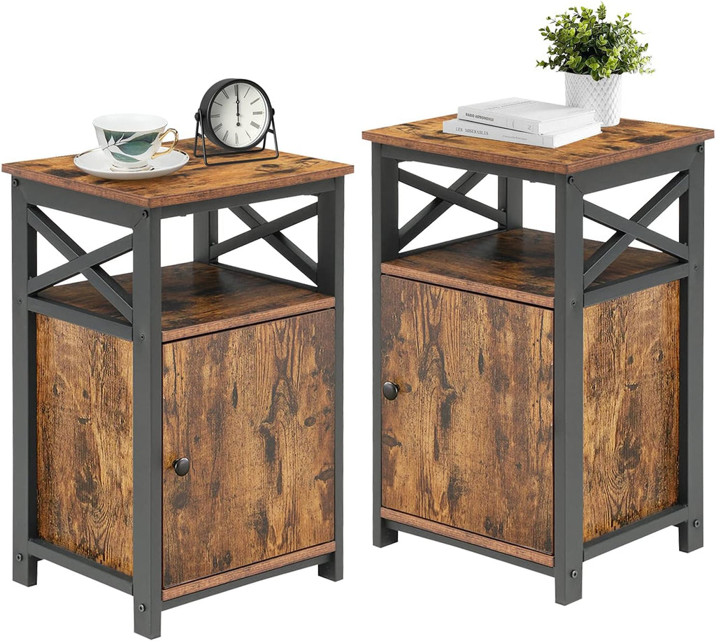 Set of 2 Antique Black Side Table with Storage Cabinet B705