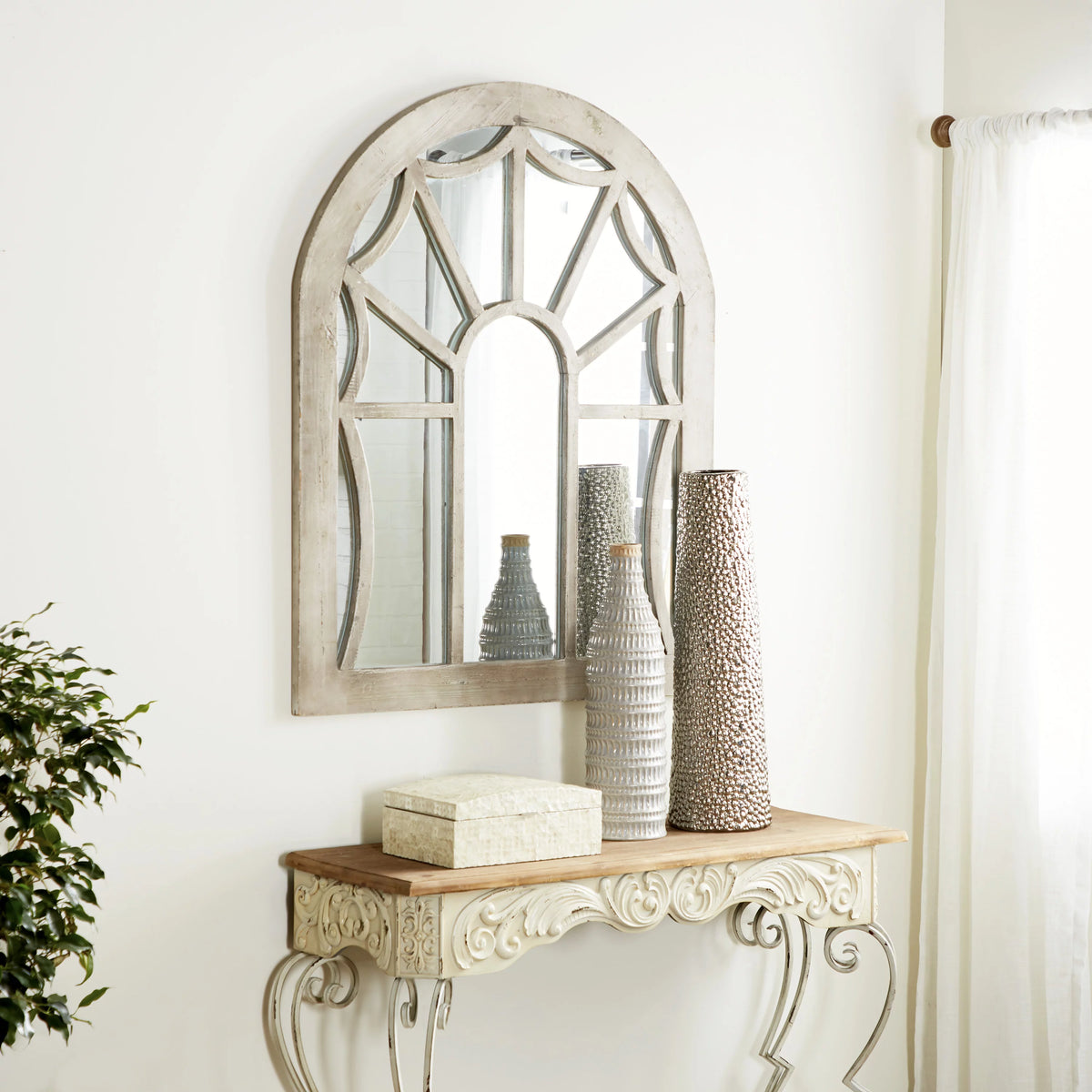 36" x 44" Cream Arched Top Wall Mirror U40899