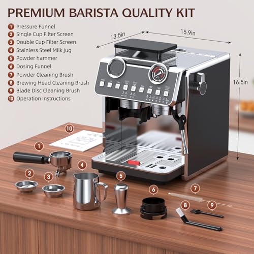 20 Bar 58mm Stainless Steel Espresso Machine with Grinder S3217