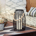 Black Slatted Metal LED Flameless Candle Lantern S8557