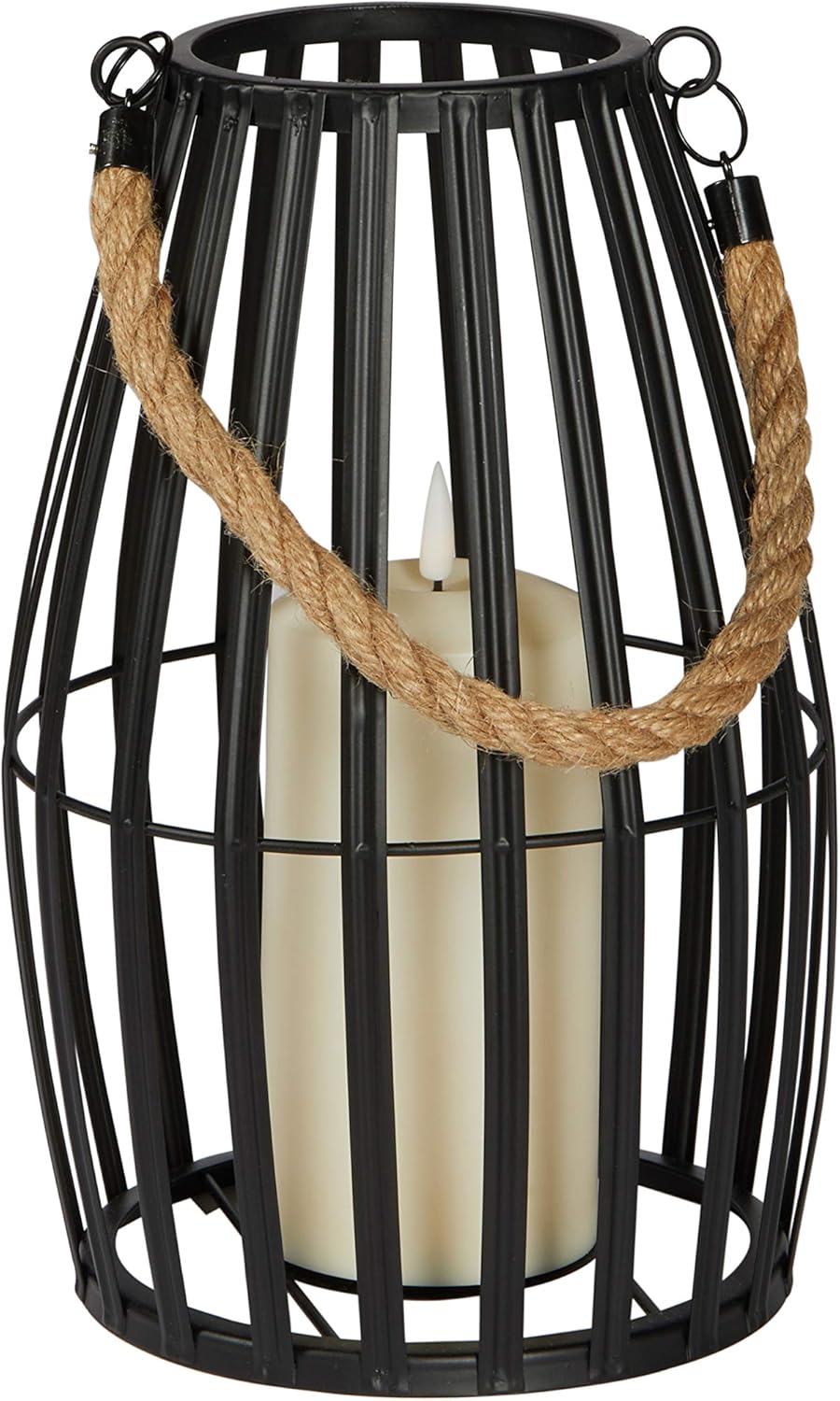 Black Slatted Metal LED Flameless Candle Lantern S8557