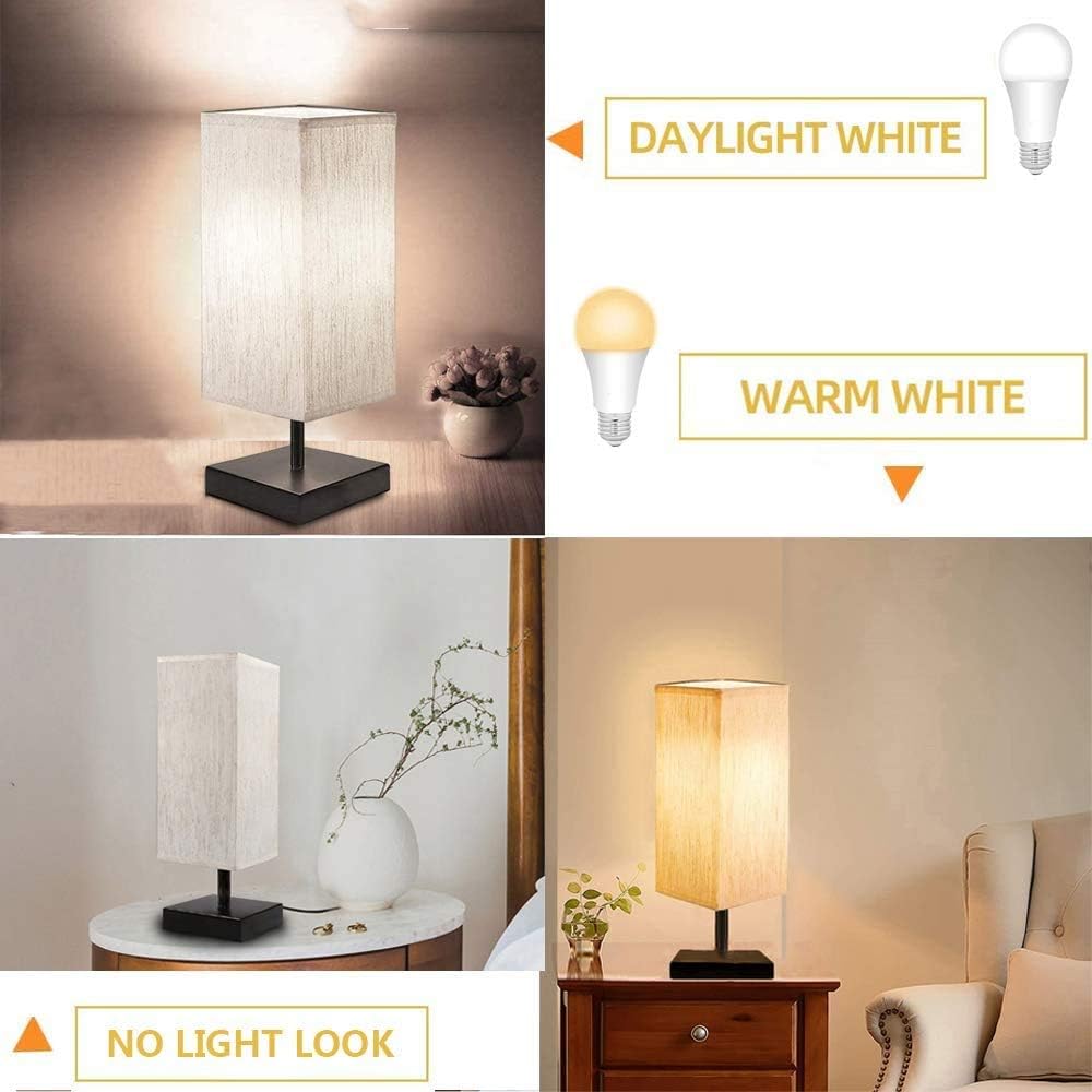 Touch Sensor Bedside Lamp Set of 2, Dimmable Table Lamp with Square Linen Fabric Shade, 4 LED Bulbs Included, Low Voltage Minimalist Nightstand Lamp M212514