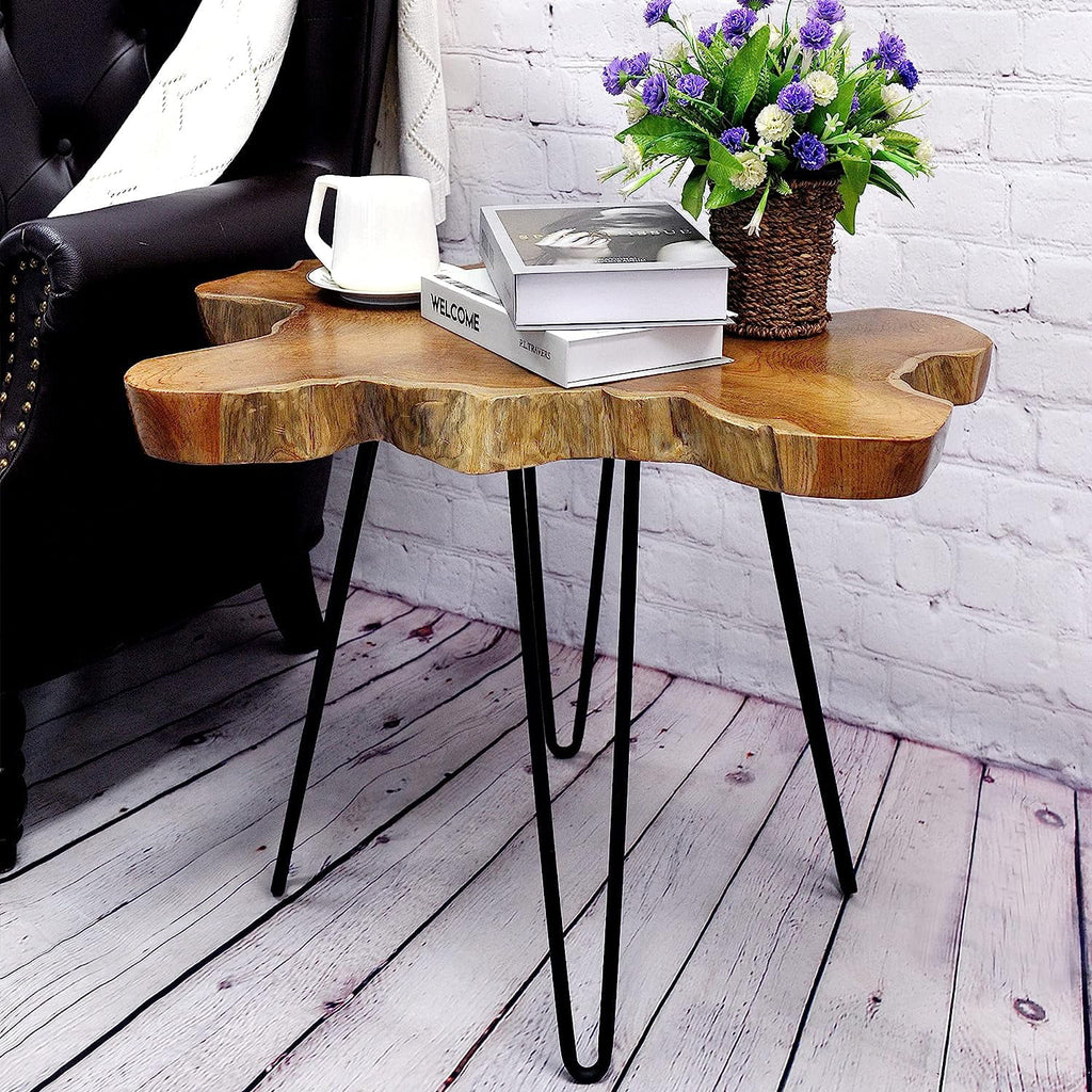 Natural Teak Live Edge Coffee Table with Hairpin Legs Z618
