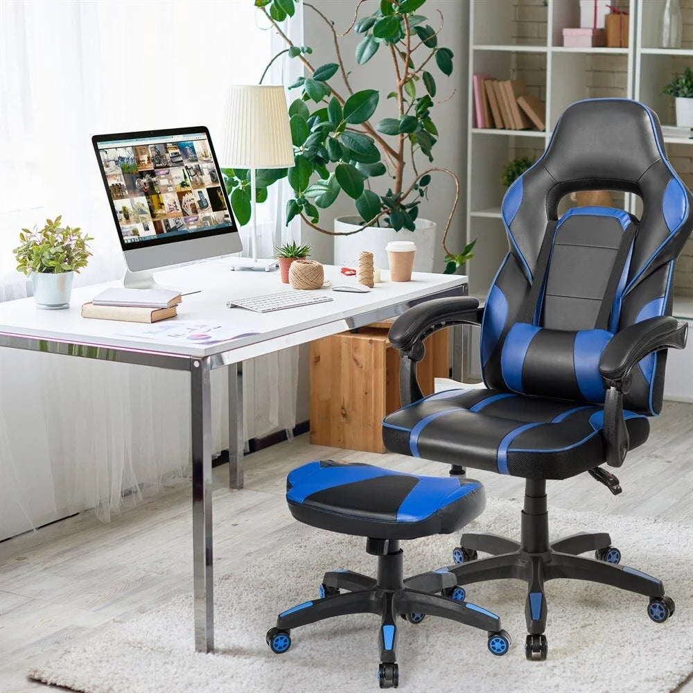 Blue Height Adjustable Swivel Gaming Ottoman Footstool A214